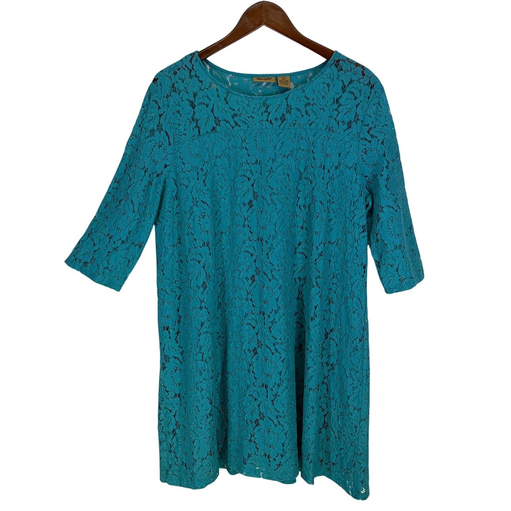 Wrangler Lace Shift‎ Dress Womens XXL Teal Floral 3/4 Sleeve LWD2210